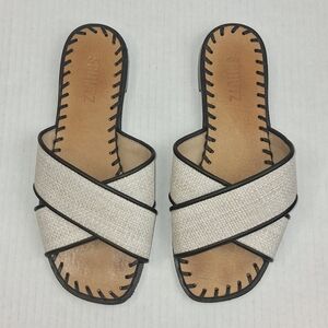Shutz Alita Woven Raffia Crisscross Slip On Sandals